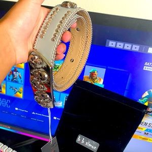 b.b. Simon Grey Double Studded Skull Crystal Belt